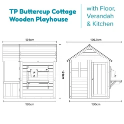 Buttercup Cottage Wooden Playhouse with Floor, Verandah and Mud Kitchen - FSC® certified