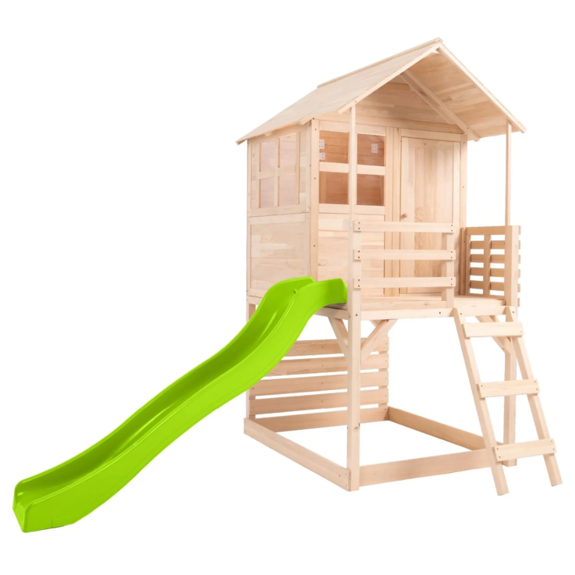 Buttercup Cottage Wooden Playhouse with Verandah, 6ft Wavy Slide and Deck - FSC® certified