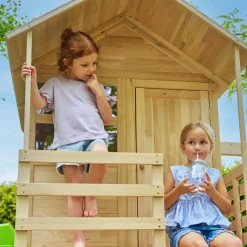 Buttercup Cottage Wooden Playhouse with Verandah, 6ft Wavy Slide, Double Swing Arm and Deck - FSC® certified