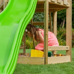 Castlewood climbing frame with Double Wooden Swing Arm & 1.8m Wavy Slide - FSC® certified