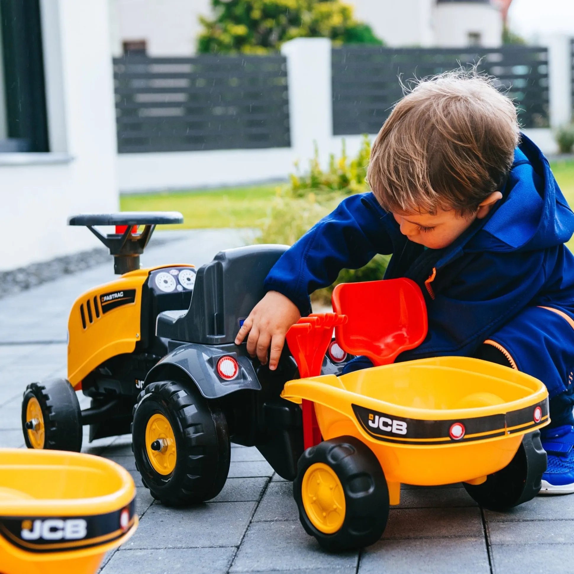 Falk Baby JCB Ride-On Tractor with Trailer, Rake & Shovel