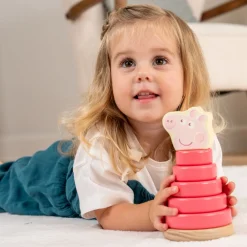 Grow with Peppa Pig Wooden Roller Rattle and Topple Tower Set