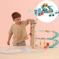 Owl & Fox Wooden Multi-storey Garage with Vehicle Transporter - FSC® certified