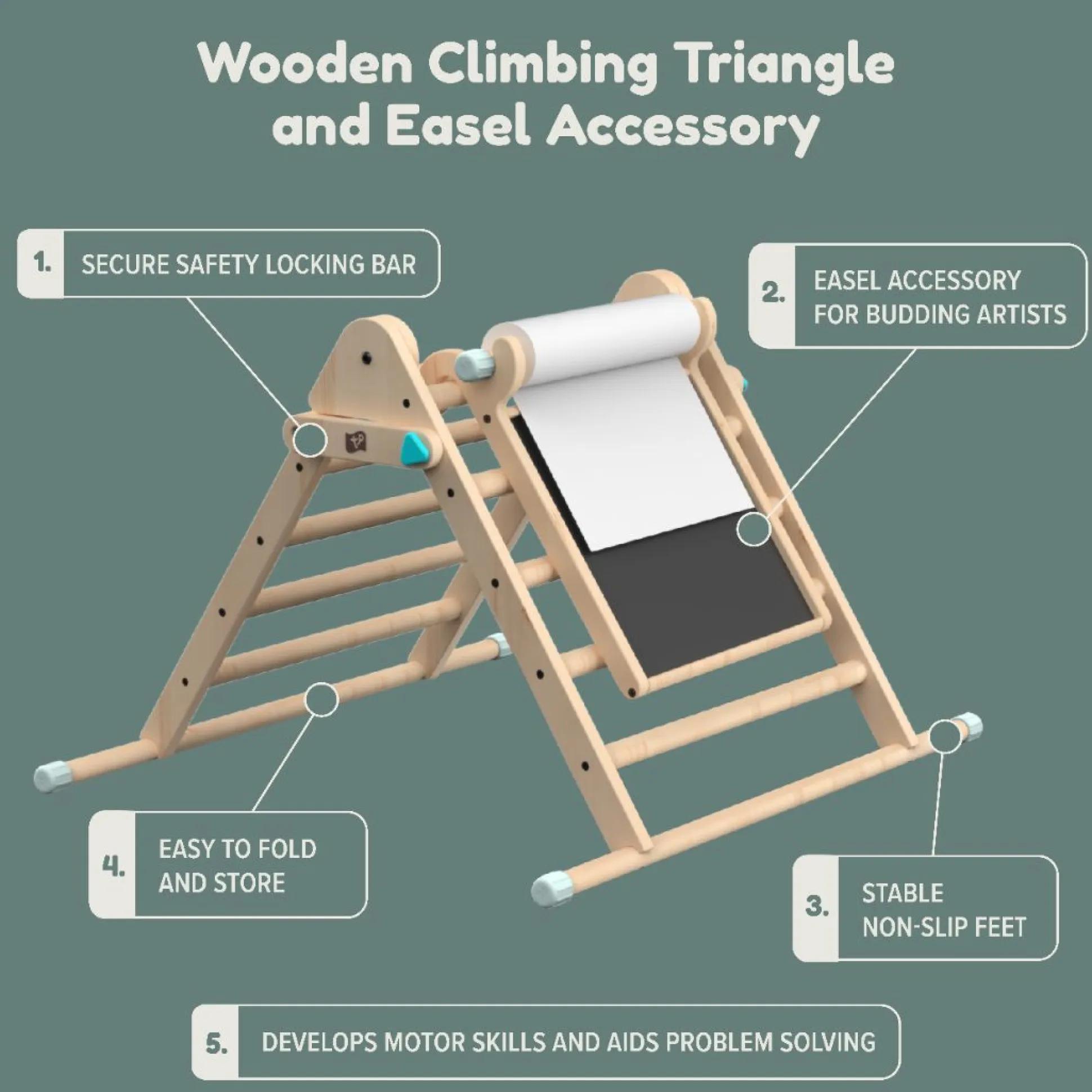 TP Active-Tots Pikler Style Wooden Climbing Triangle With Wooden Play Easel - FSC® certified