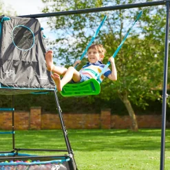 TP Explorer Metal Climbing Frame Black Edition, Ripple Slide, Swing Arm, Monkey Bridge & Basketball Hoop