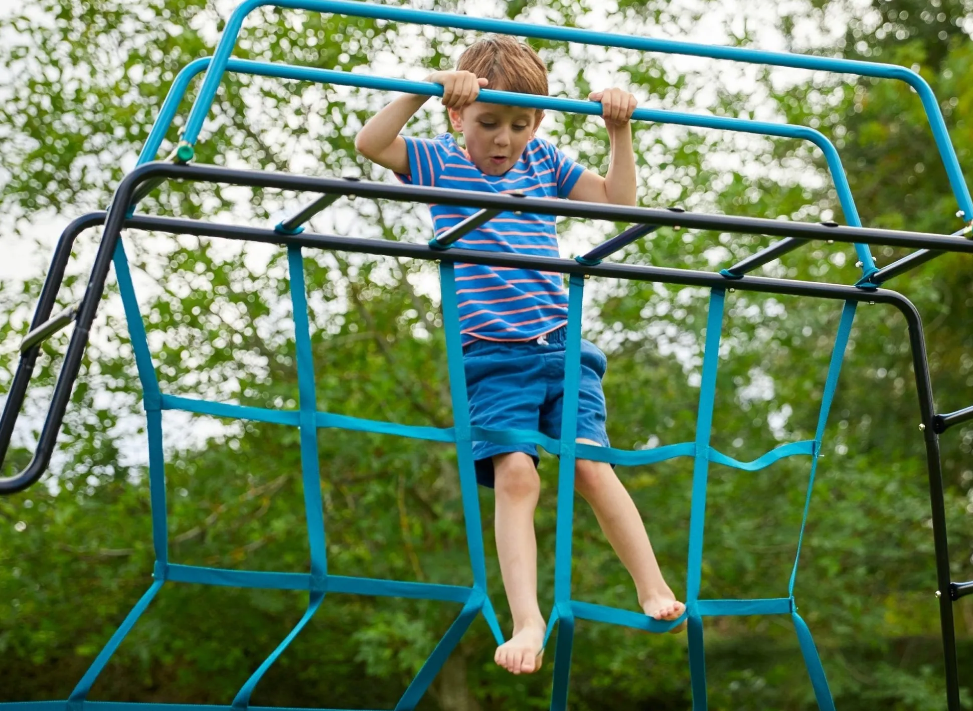 TP Explorer Metal Climbing Frame Black Edition, Ripple Slide, Swing Arm, Monkey Bridge & Basketball Hoop