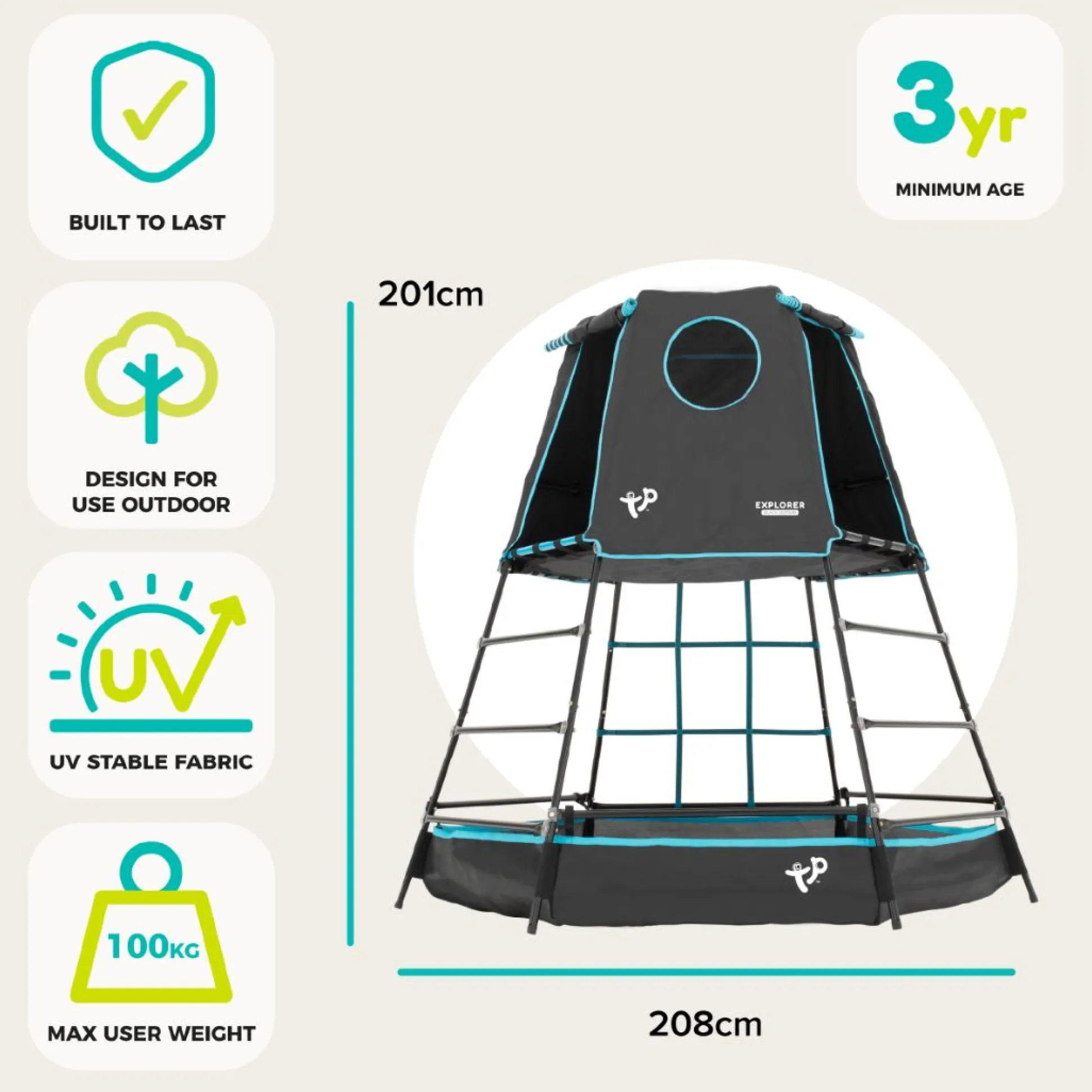 TP Explorer Metal Climbing Frame Black Edition, Ripple Slide, Swing Arm, Jungle Run & Basketball Hoop