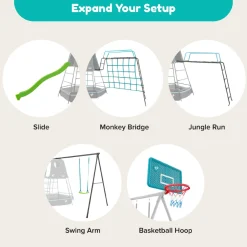 TP Explorer Metal Climbing Frame Black Edition, Ripple Slide, Swing Arm, Jungle Run & Basketball Hoop
