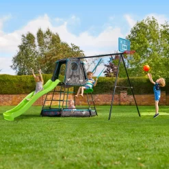 TP Explorer Metal Climbing Frame Set & Ripple Slide, Swing and Basketball Black Edition