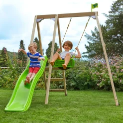 TP Forest Multiplay Single Wooden Swing Set with Roped Rapide Seat & Slide - FSC® certified