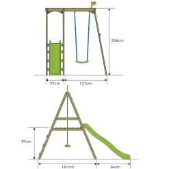 TP Forest Multiplay Single Wooden Swing Set with Roped Rapide Seat & Slide - FSC® certified