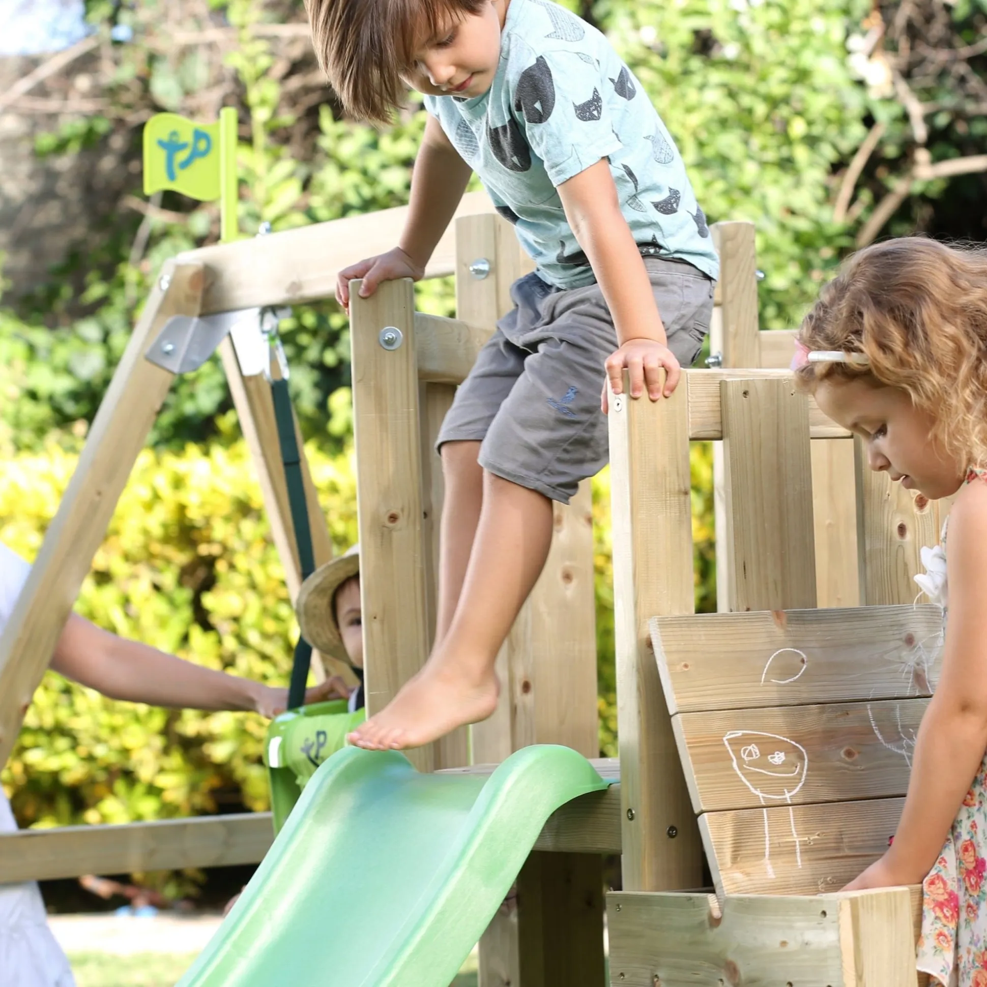 TP Forest Toddler Wooden Pink Quadpod Swing Set & Slide - FSC® certified