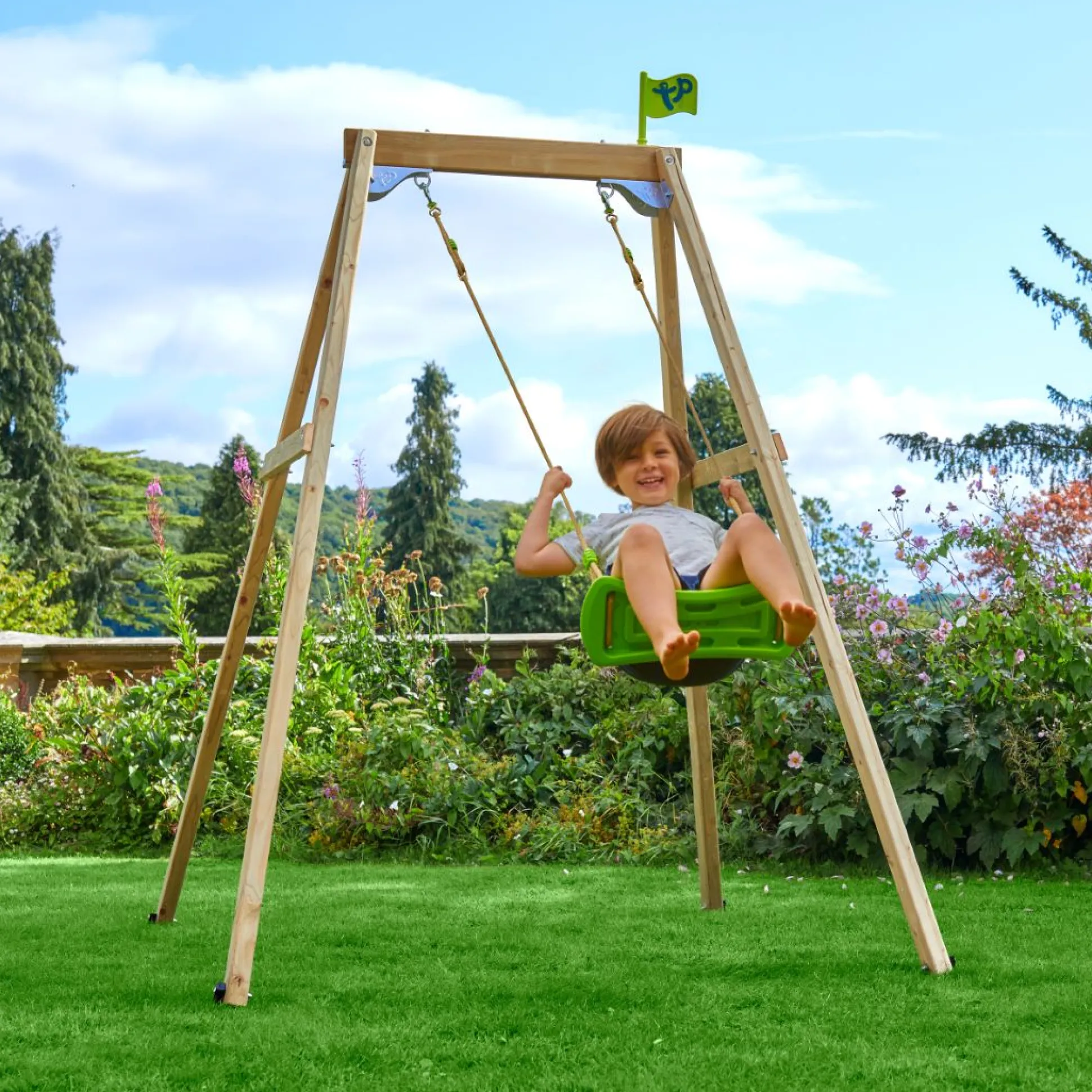 TP Forest Wooden Single Swing Set with Roped Rapide Seat - FSC® certified