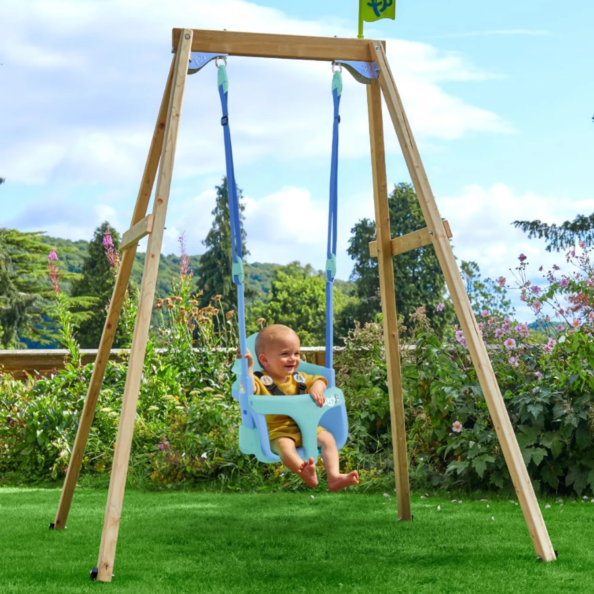 TP Forest Wooden Single Swing with Bluey Quadpod - FSC® certified