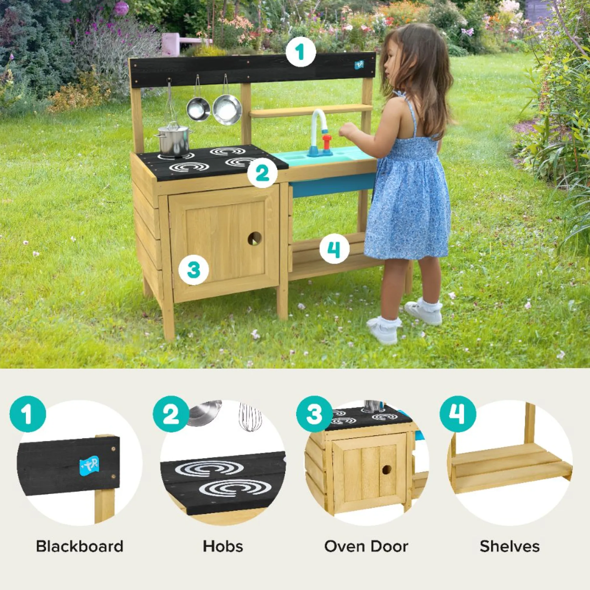 TP Junior Chef Wooden Mud Kitchen with Working Tap & Sink - FSC® certified