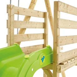 TP Kite Wooden Double Swing Set with Quadpod, Roped Rapide Seat and 8ft Slide