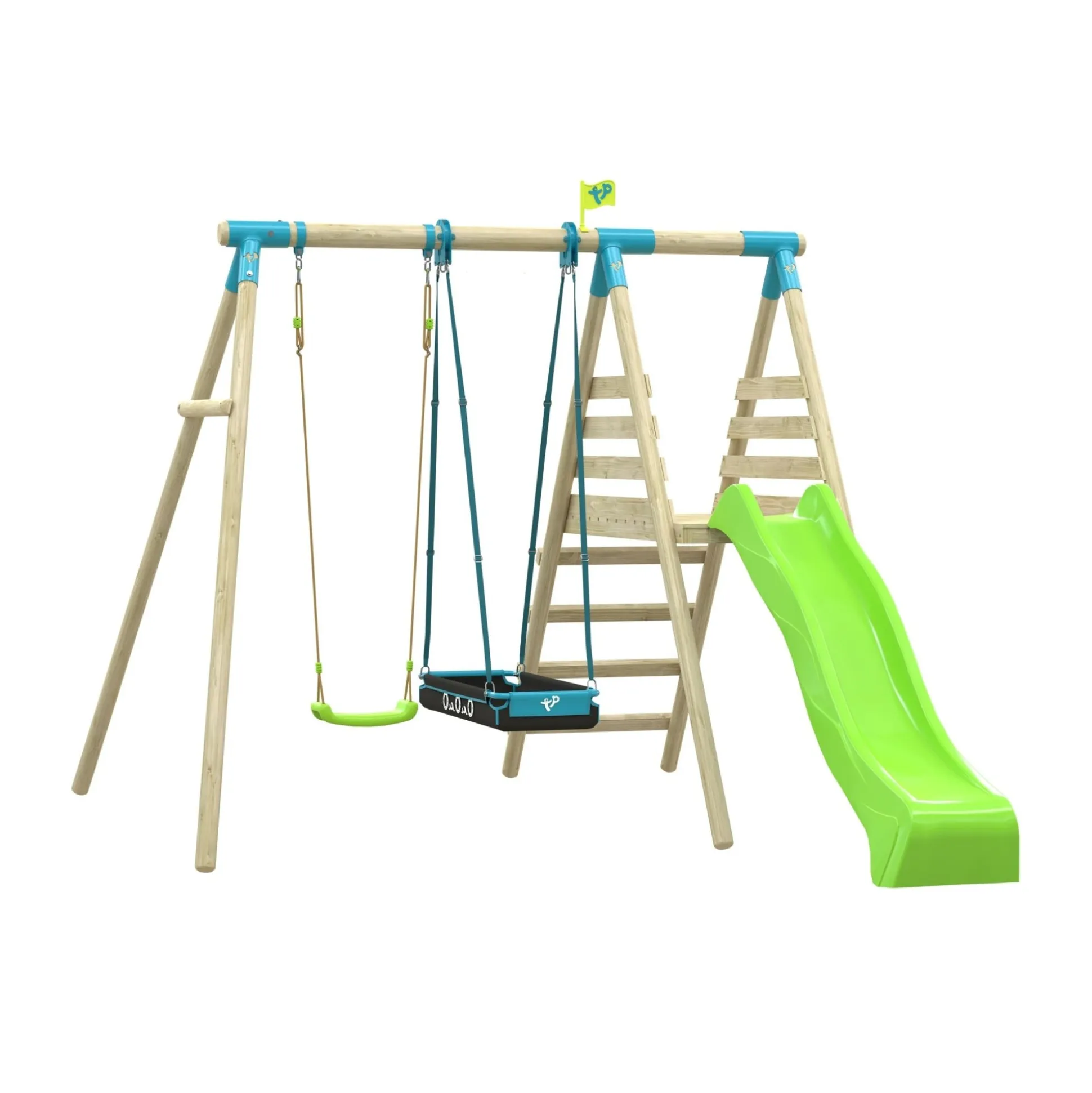TP Knightswood Double Wooden Swing & Slide with Rapide Seat & Pirate Boat Seat