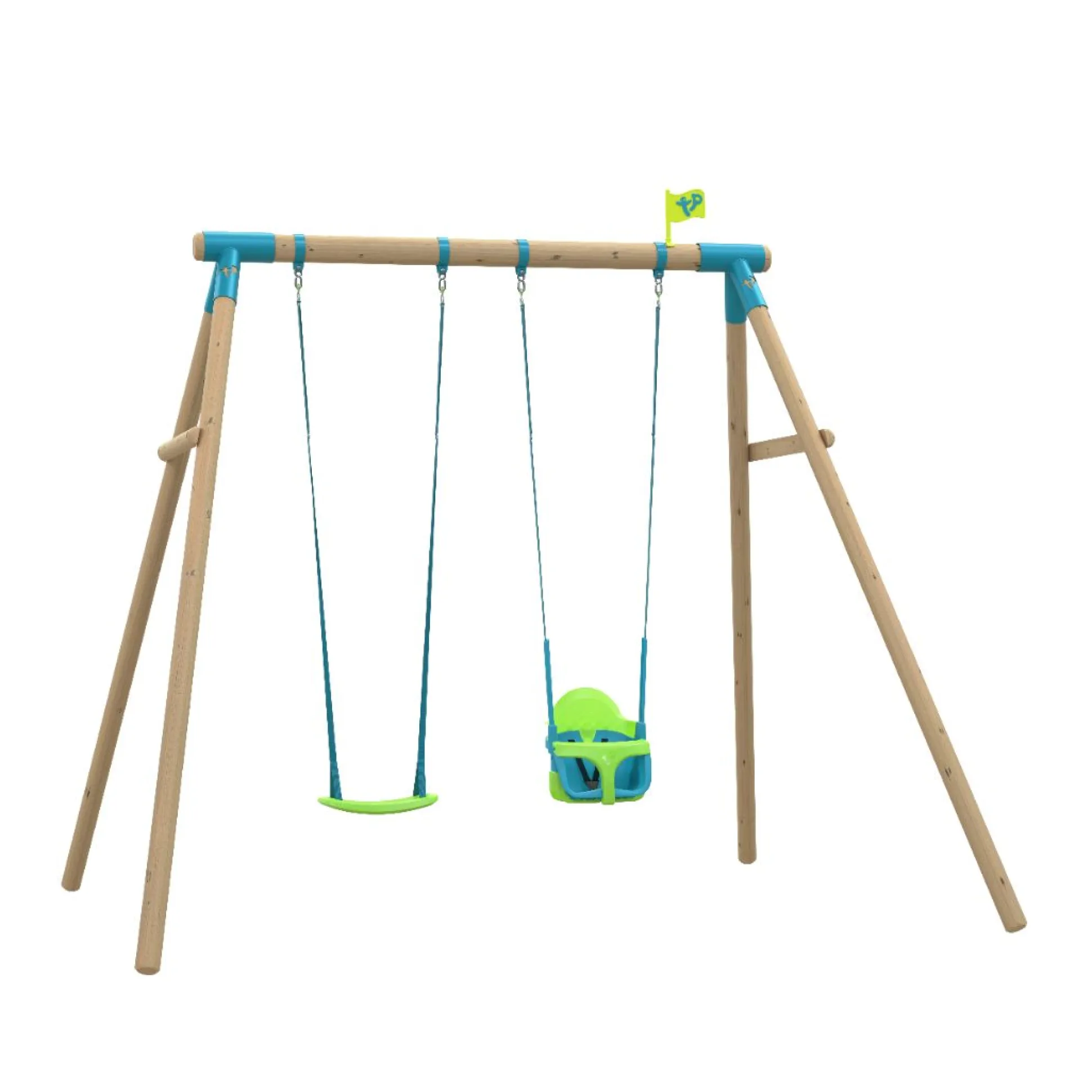 TP Knightswood Double Wooden Swing Set With Rapide & Quadpod swing seats - PEFC Certified