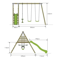 TP Knightswood Triple Wooden Swing & 8ft Slide Set