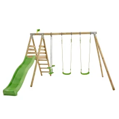 TP Knightswood Triple Wooden Swing & 8ft Slide Set