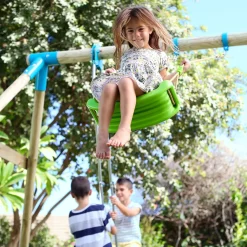 TP Knightswood Triple Wooden Swing Set With Glide Ride And Button Seat