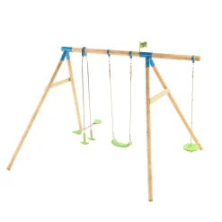 TP Knightswood Triple Wooden Swing Set With Glide Ride And Button Seat