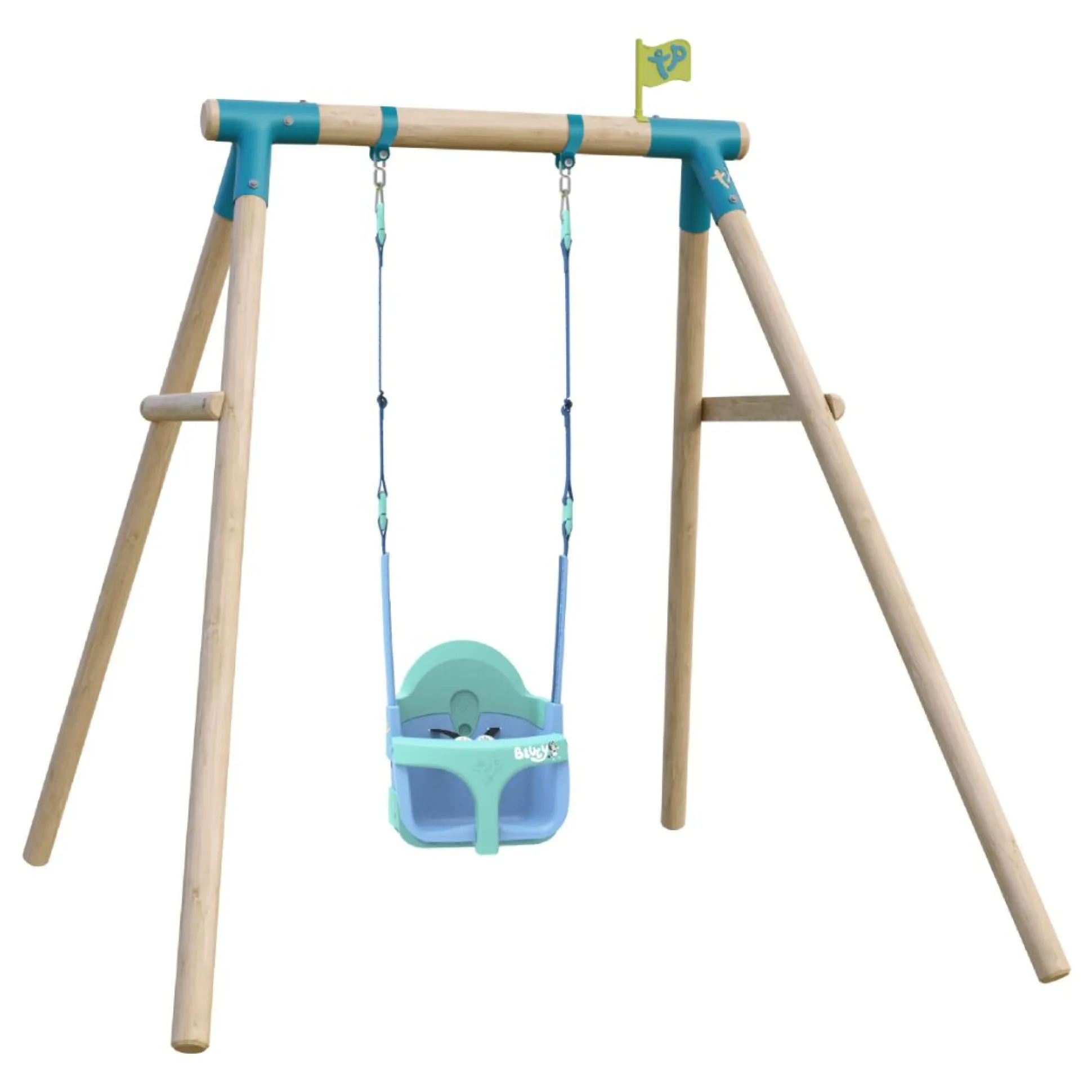 TP Sherwood Single Wooden Swing Set with Bluey Quadpod - PEFC certified