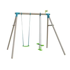 TP Sherwood Wooden Double Swing Set with Rapide Seat & Glide Ride - PEFC certified