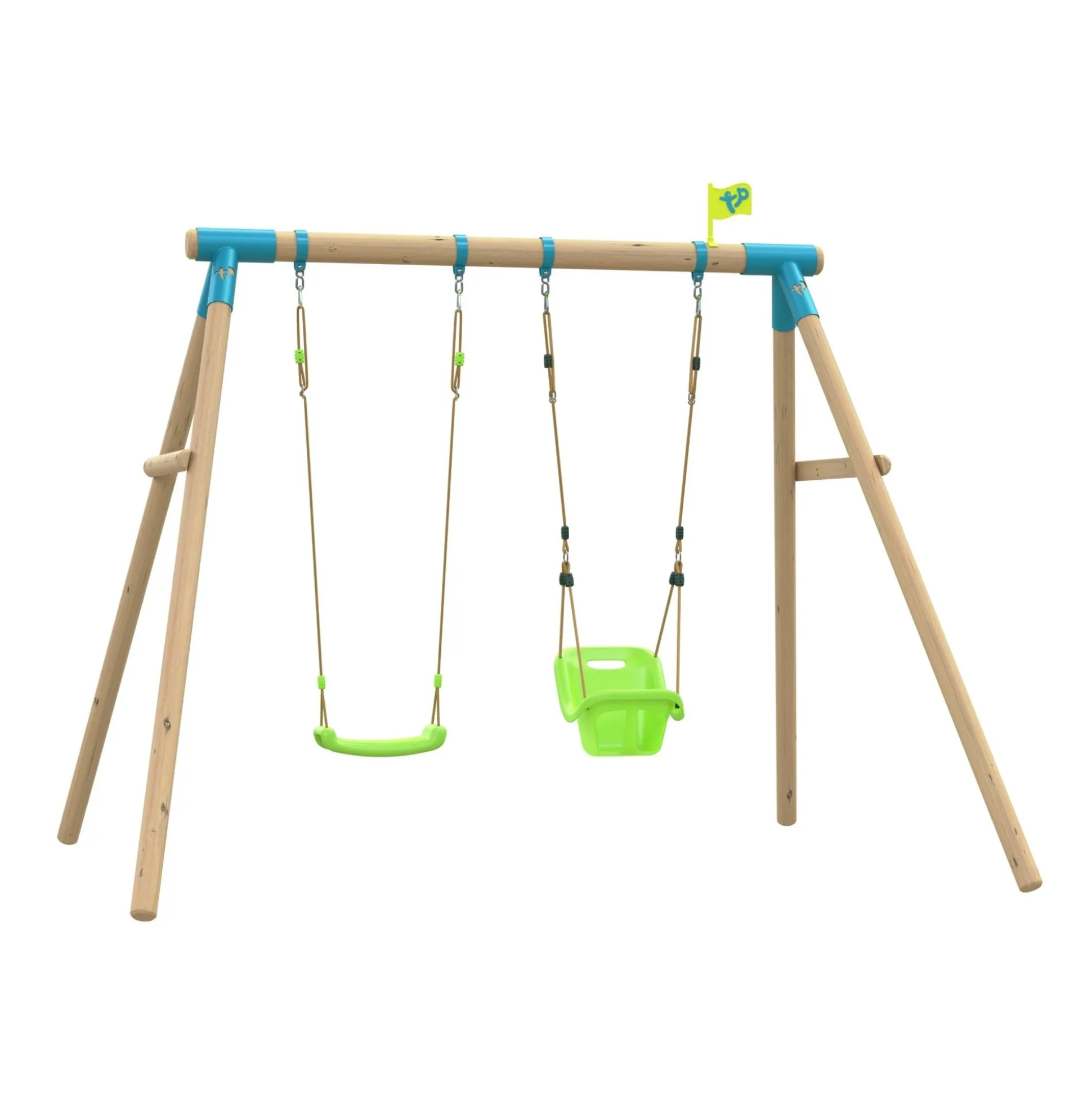TP Sherwood Wooden Double Swing with Roped Rapide Seat & Baby Seat - PEFC certified