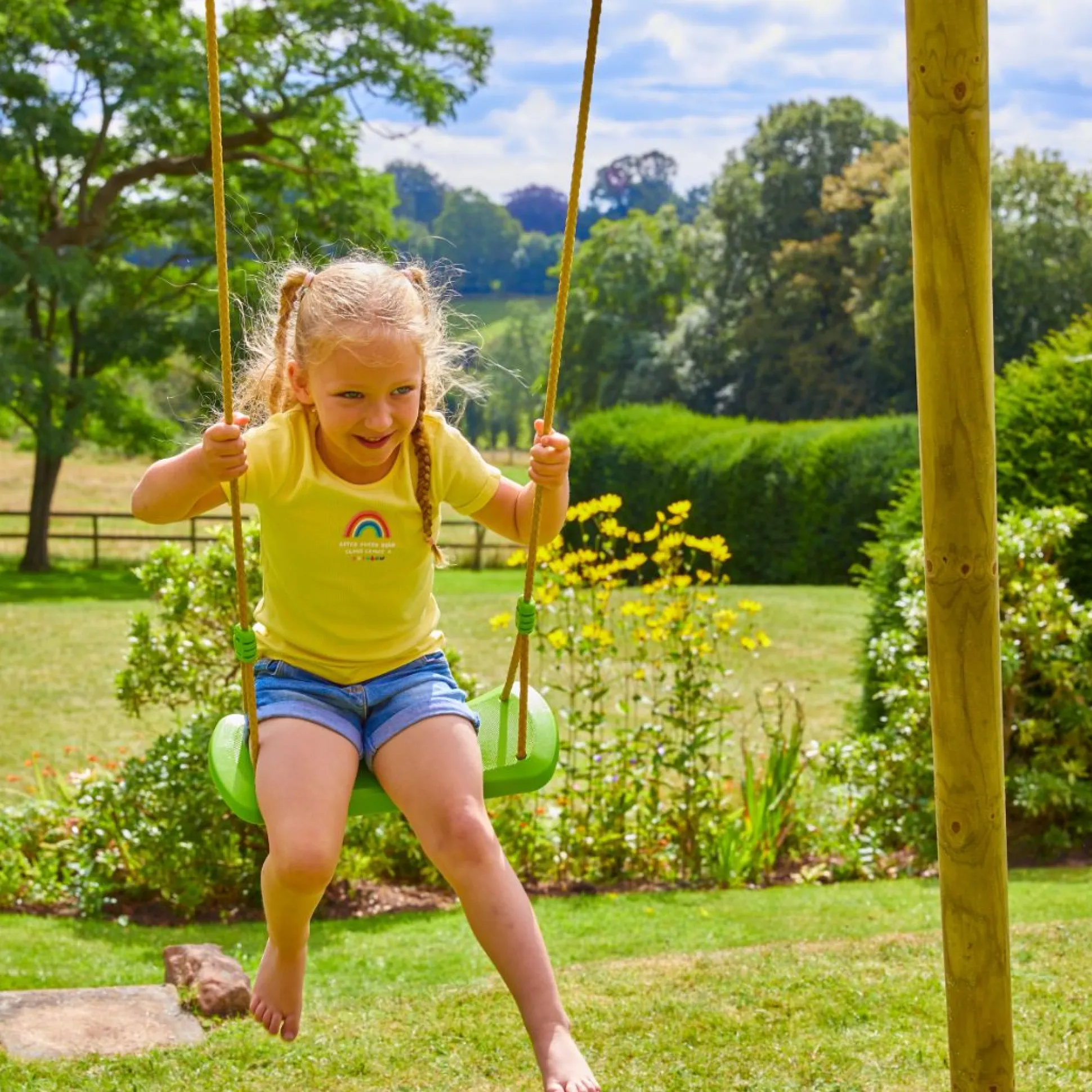 TP Sherwood Wooden Double Swing with Roped Rapide Seat & Bluey Quadpod Seat - PEFC certified