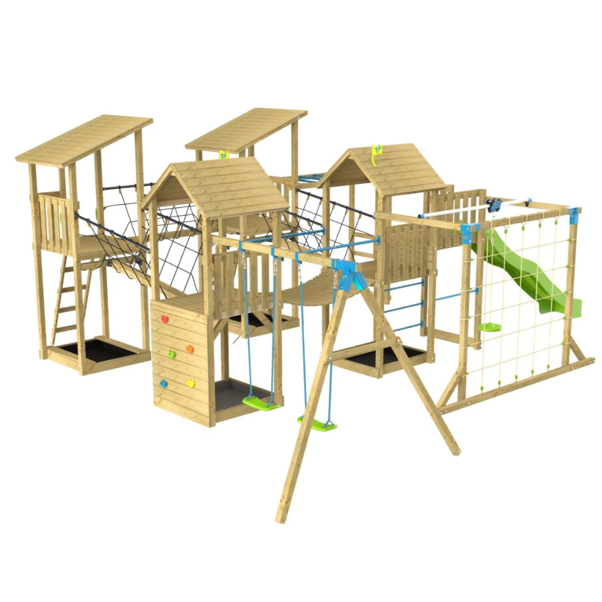 TP Skywood Fort Four Tower Wooden Climbing Frame - FSC® certified