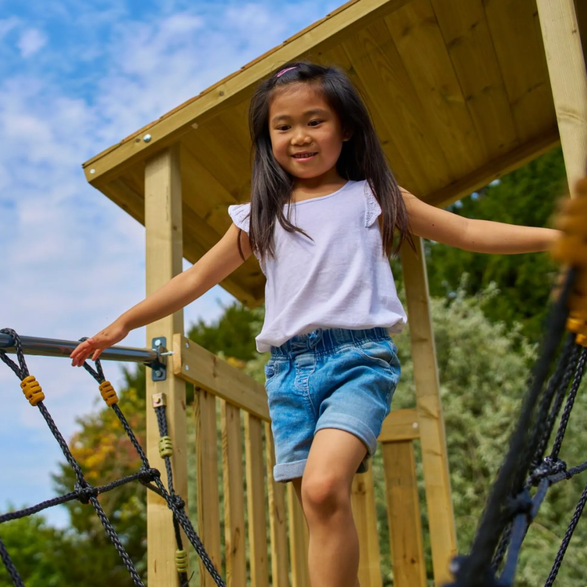 TP Skywood Fort Four Tower Wooden Climbing Frame - FSC® certified