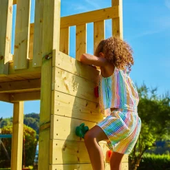 TP Skywood Wooden Climbing Frame with Extra Play Tower, Sky Deck, Skyline with Flying Fox, Monkey Bars, Single Swing Arm & Slide - FSC® certified