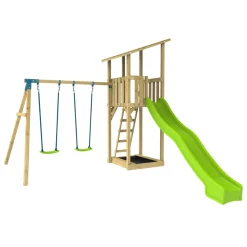 TP Skywood Wooden Lookout Tower with Superwavy Slide & Double Swing Arm - FSC® certified