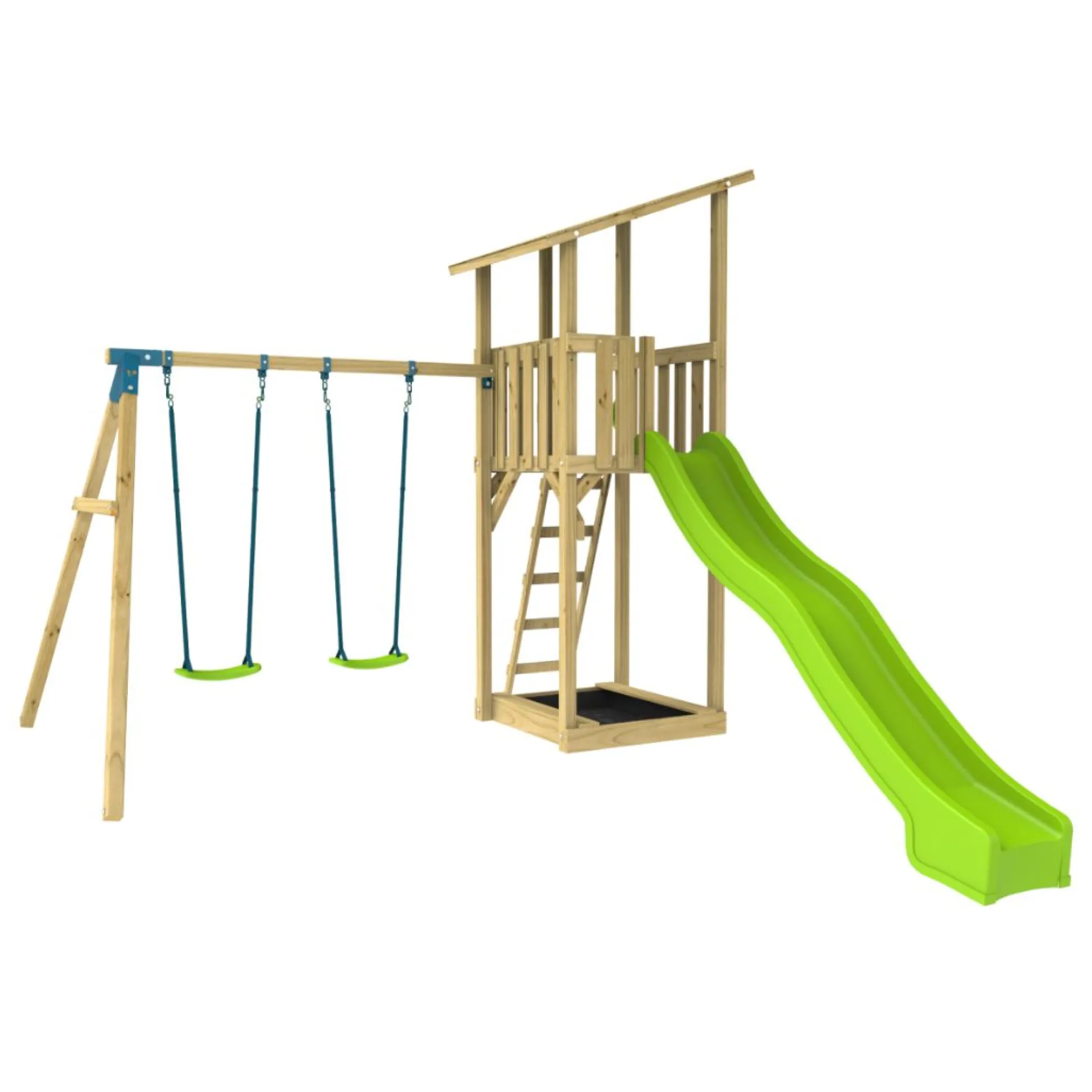 TP Skywood Wooden Lookout Tower with Superwavy Slide & Double Swing Arm - FSC® certified