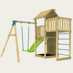 TP Skywood Wooden Tower Climbing Frame with Ripple Slide, Sky Deck & Single Swing Arm - FSC® certified