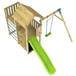 TP Skywood Wooden Tower Climbing Frame with Ripple Slide, Sky Deck & Single Swing Arm - FSC® certified