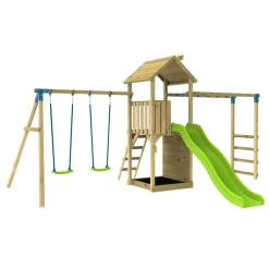 TP Skywood Wooden Tower Climbing Frame with Ripple Slide, Monkey Bars & Double Swing Arm - FSC® certified