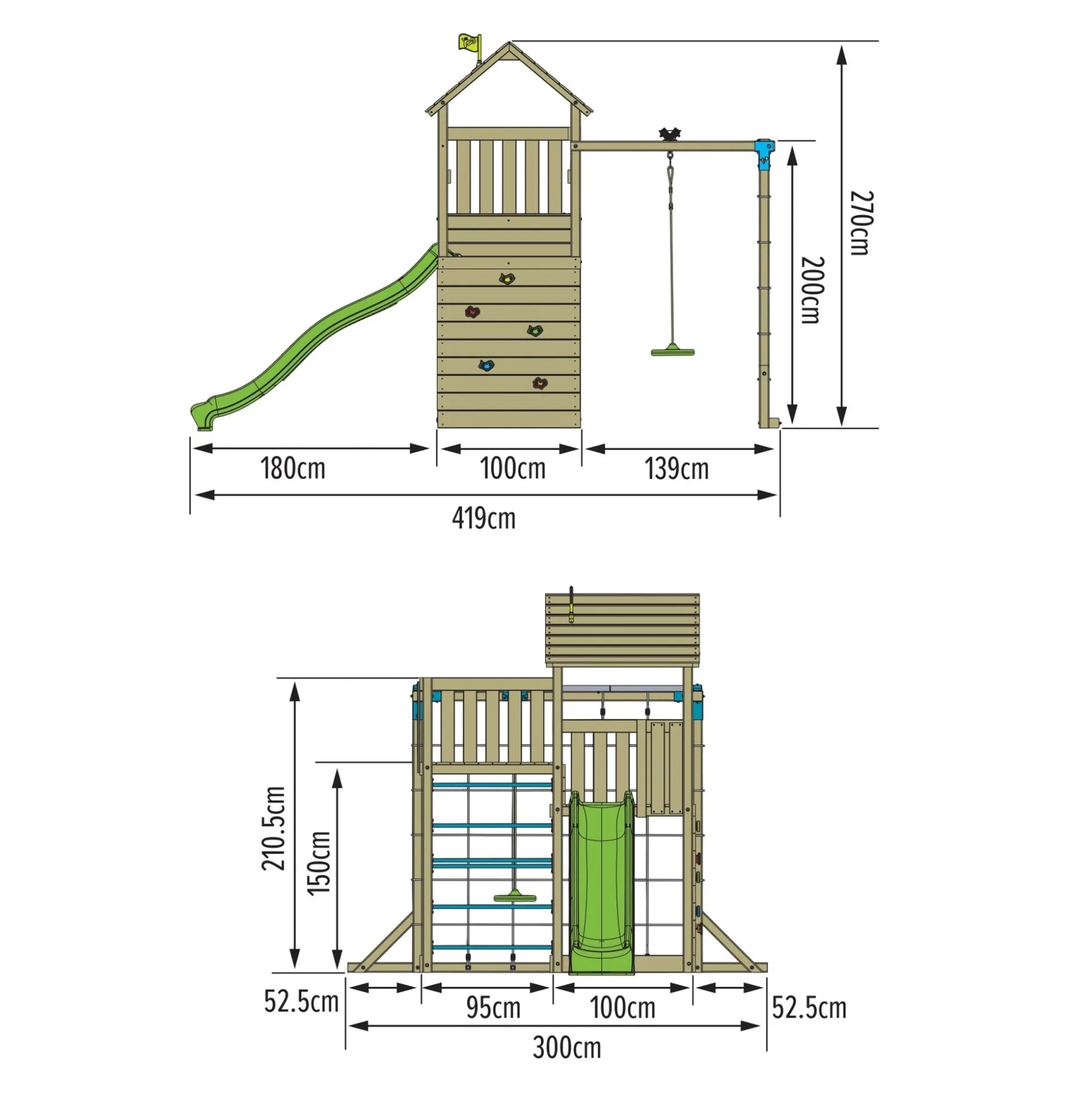TP Skywood Wooden Tower Climbing Frame with Ripple Slide, Sky Deck, Skyline & Flying Fox Add On - FSC® certified