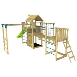 TP Skywood Wooden Tower Climbing Frame with Super Wavy Slide, Sky Deck, Monkey Bars, Skyline with Swing Seat & extra play tower - FSC® certified