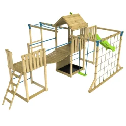 TP Skywood Wooden Tower Climbing Frame with Super Wavy Slide, Sky Deck, Monkey Bars, Skyline with Swing Seat & extra play tower - FSC® certified