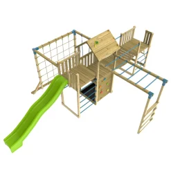 TP Skywood Wooden Tower Climbing Frame with Super Wavy Slide, Sky Deck, Monkey Bars, Skyline with Swing Seat & extra play tower - FSC® certified