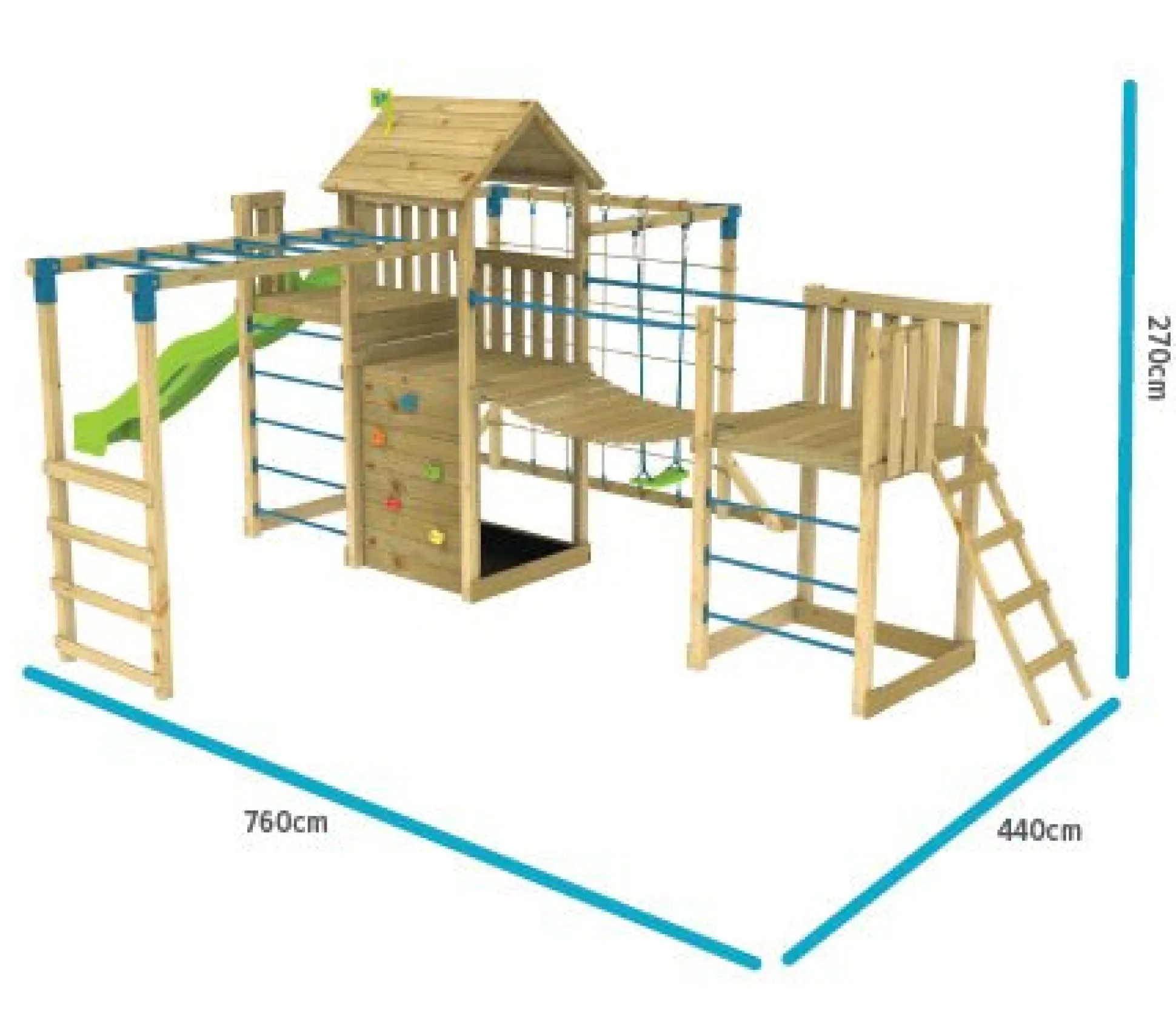 TP Skywood Wooden Tower Climbing Frame with Super Wavy Slide, Sky Deck, Monkey Bars, Skyline with Swing Seat & extra play tower - FSC® certified