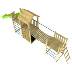 TP Skywood Wooden Tower Climbing Frame with Sky Deck, Super Wavy Slide, Sky Bridge & Mini Tower - FSC® certified