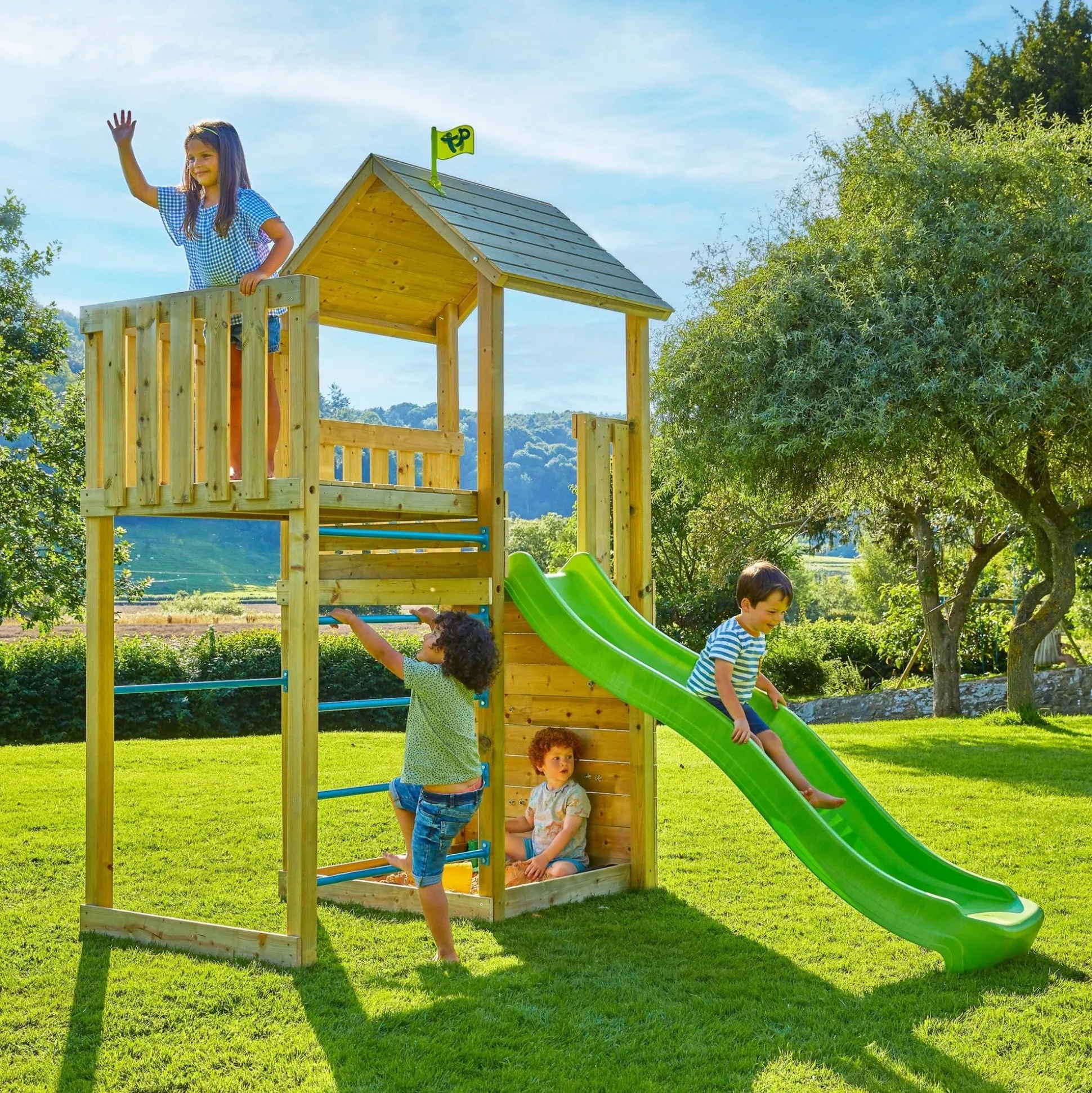 TP Skywood Wooden Tower Climbing Frame with Ripple Slide & Sky Deck - FSC® certified