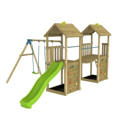 TP Skywood Wooden Tower Climbing Frame with Ripple Slide, Sky Bridge, Additional Play Tower & Double Swing Arm - FSC® certified