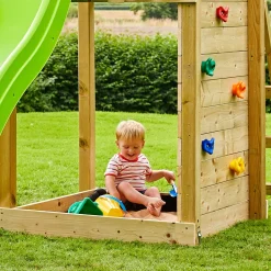 TP Skywood Wooden Tower Climbing Frame with Super Wavy Slide, Sky Deck, Monkey Bars, Single Swing Arm & extra play tower - FSC® certified
