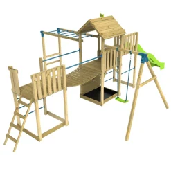 TP Skywood Wooden Tower Climbing Frame with Super Wavy Slide, Sky Deck, Monkey Bars, Single Swing Arm & extra play tower - FSC® certified