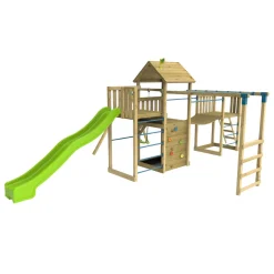 TP Skywood Wooden Tower Climbing Frame with Super Wavy Slide, Sky Deck, Monkey Bars, Single Swing Arm & extra play tower - FSC® certified