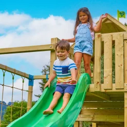 TP Skywood Wooden Tower Climbing Frame with Super Wavy Slide, Sky Deck, Monkey Bars, Single Swing Arm & extra play tower - FSC® certified